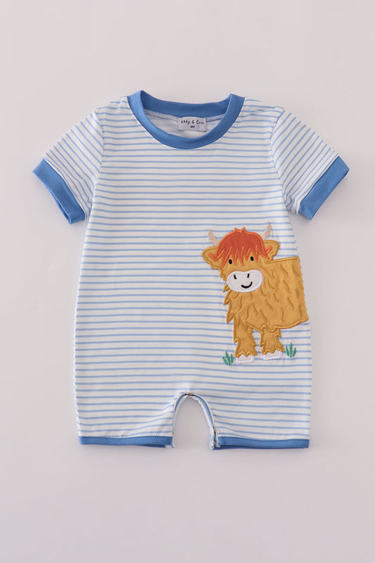 Blue stripe buffalo applique romper