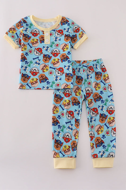 Blue character print pajamas set
