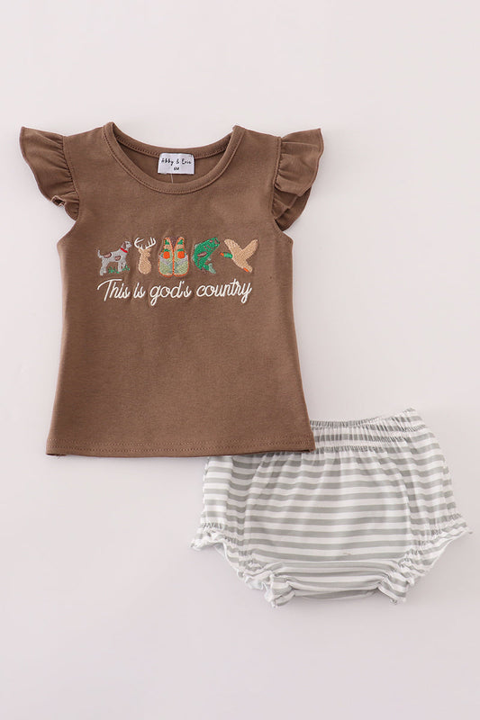 Brown  god's country embroidery bloomer set