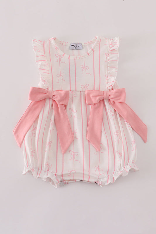 Pink stripe bow print ruffle bubble