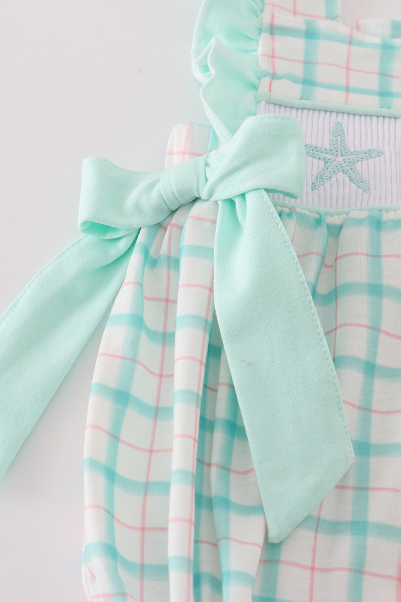 Green starfish embroidery smocked ruffle bubble
