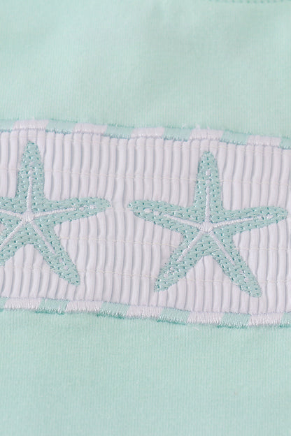 Green marine embroidery smocked shorts set