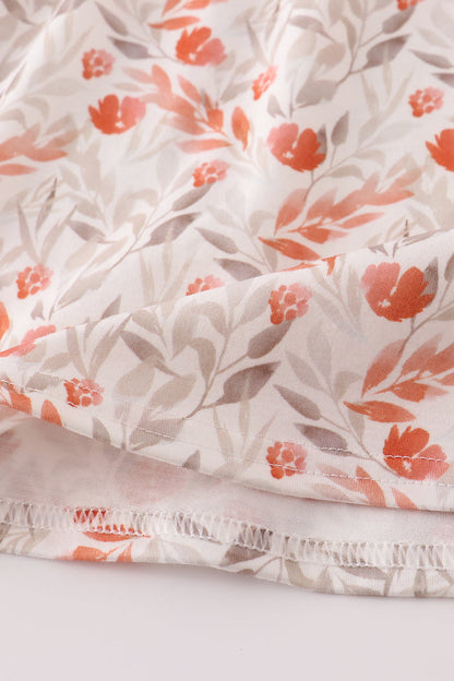 Fall leaves embroidery smocked ruffle pants set