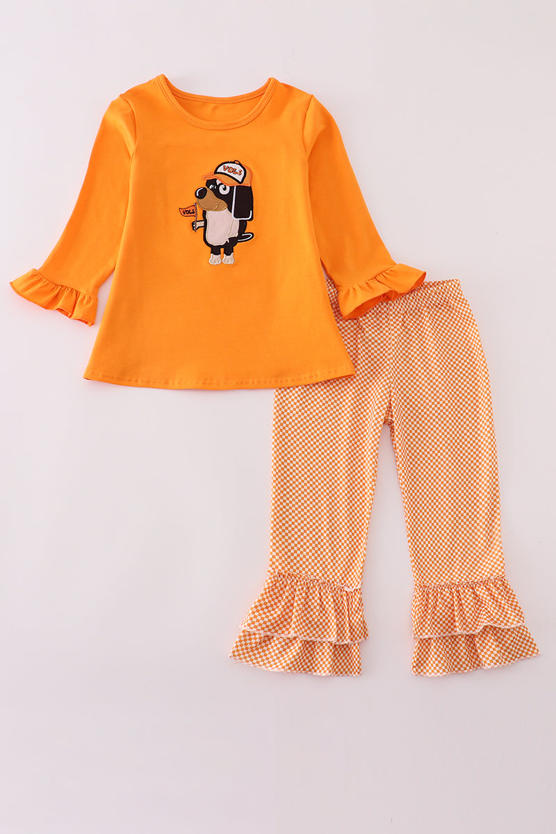 Orange Tennessee go vols applique ruffle pants set - Cloudling Kids Clothing