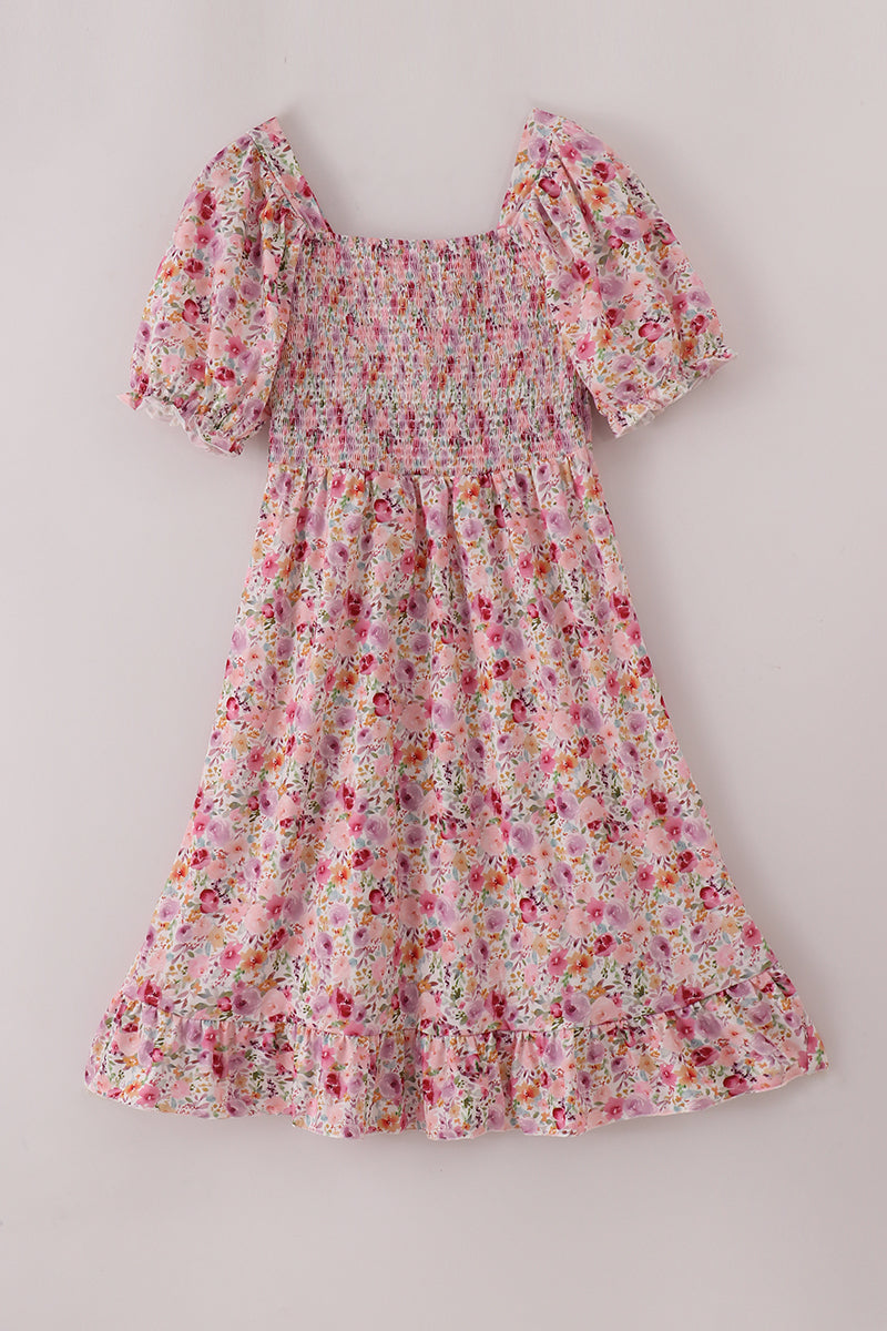 Purple floral print ruffle mom&me dress - Cloudling Kids Clothing
