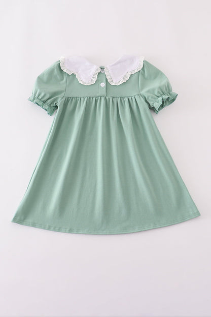 Green pumpkin bow embroidery dress