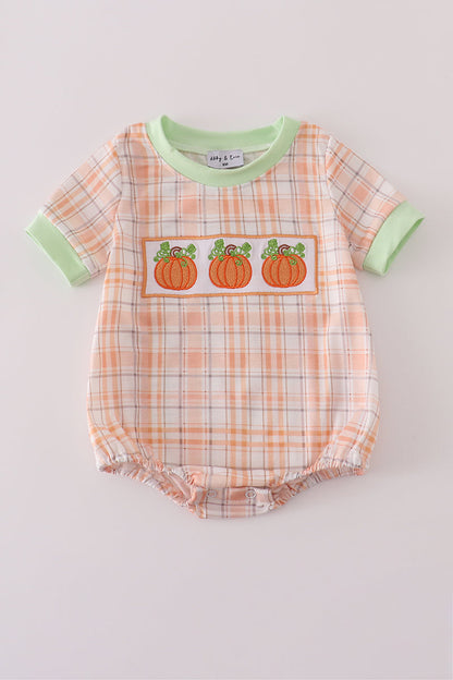Orange pumpkin embroidery plaid bubble