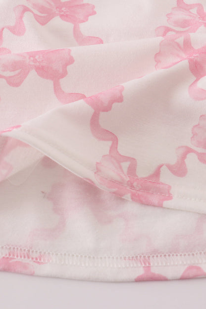 Pink bow tie embroidery ruffle dress