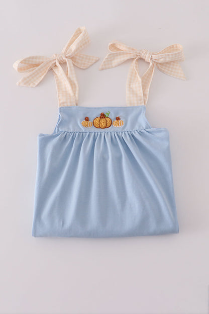 Blue pumpkin french knot dress