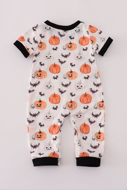 Black pumpkin print romper