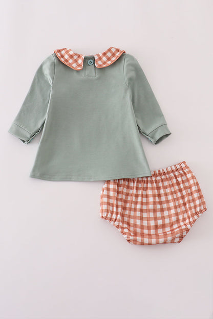 Sage turkey pumpkin embroidery bloomer set