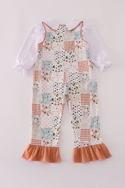 Fall floral print turkey pumpkin embroidery 2pc set