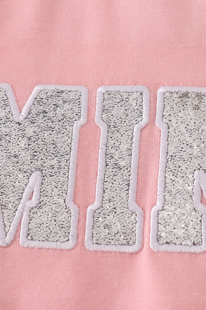 Pink MINI bow glitter mom&me top