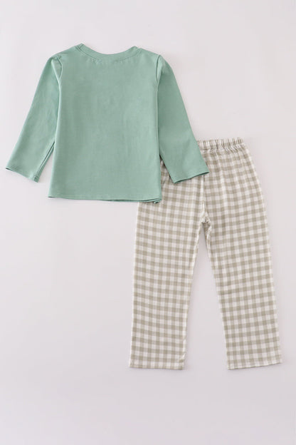 Green duck embroidery pants set