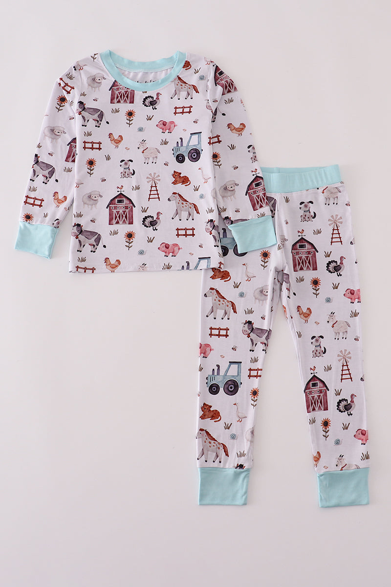 Blue family farm pajamas bamboo pants set