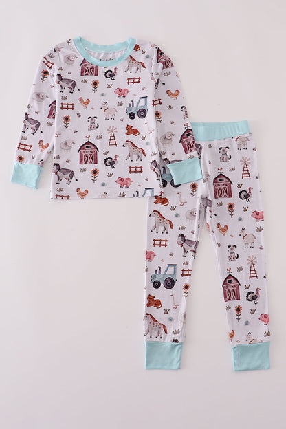 Blue family farm pajamas bamboo pants set