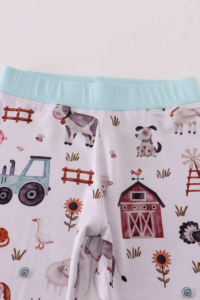 Blue family farm pajamas bamboo pants set