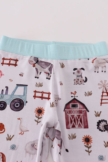 Blue family farm pajamas bamboo pants set