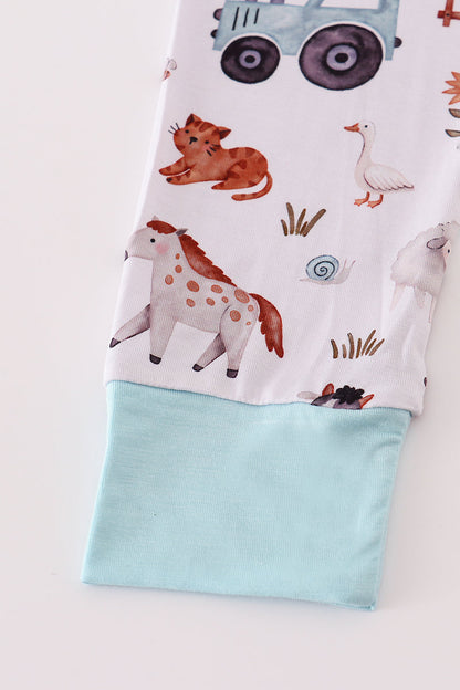 Blue family farm pajamas bamboo pants set
