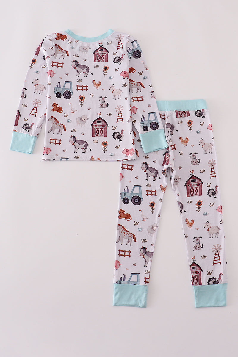 Blue family farm pajamas bamboo pants set