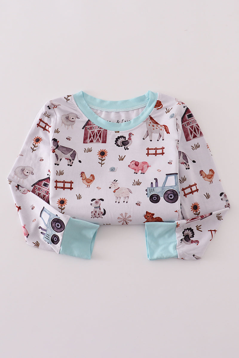 Blue family farm pajamas bamboo pants set