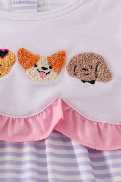 Purple puppy french knot stripe dress