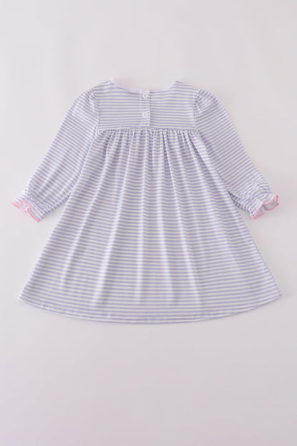 Purple puppy french knot stripe dress