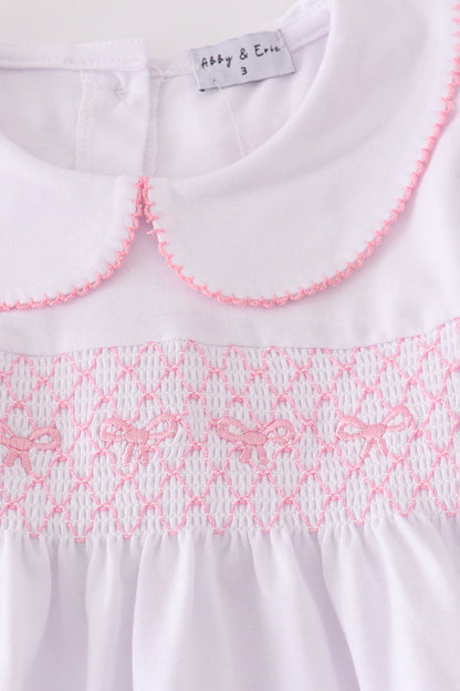 Pink bow smocked pants set