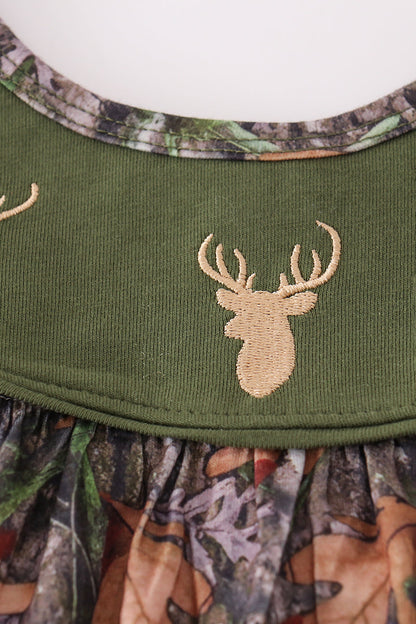 Forest hunting deer embroidery ruffle pants set
