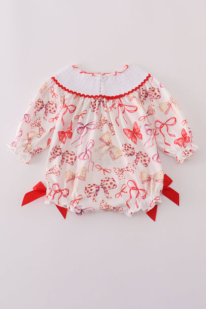 Red bow smocked bubble