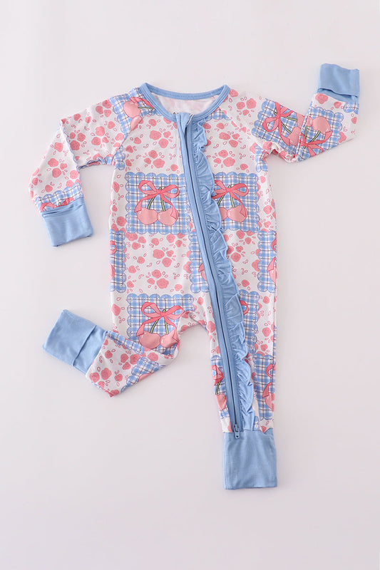 Bowknot checkered bamboo pajamas romper