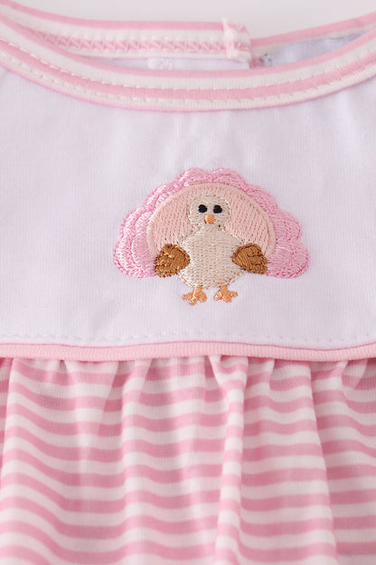Pink turkey embroidery stripe ruffle pants set