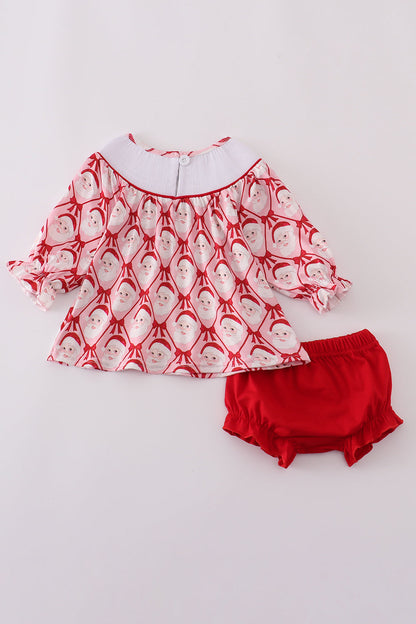 Red santa claus smocked bloomer set