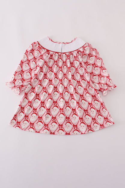 Red santa claus smocked dress