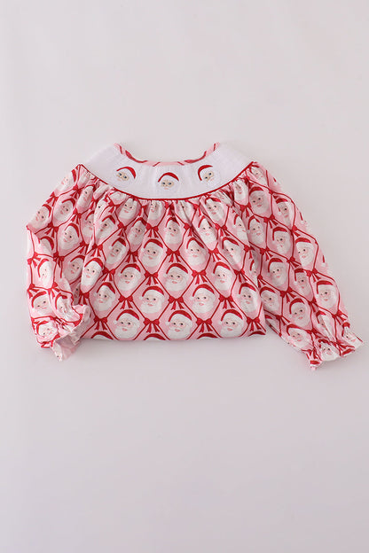 Red santa claus smocked dress