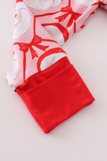 Red santa claus print bamboo pajamas ruffle romper