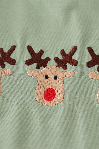 Green reindeer embroidery pants set