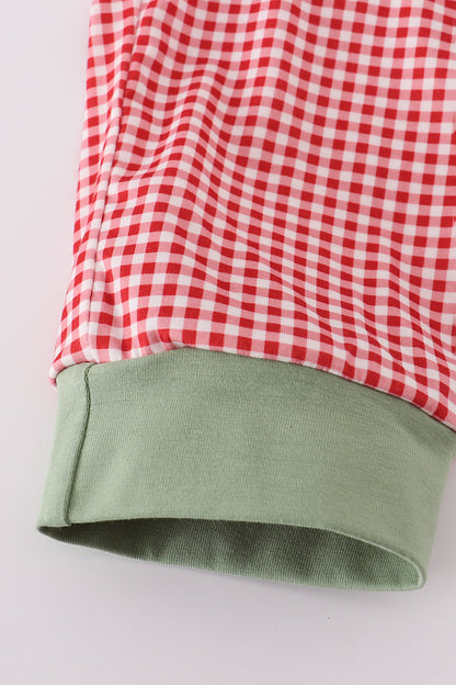 Green reindeer embroidery pants set