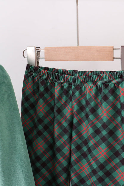 Forest velvet ruffle pants set