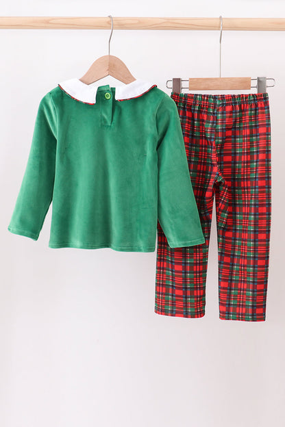 Green christmas tree applique pants set