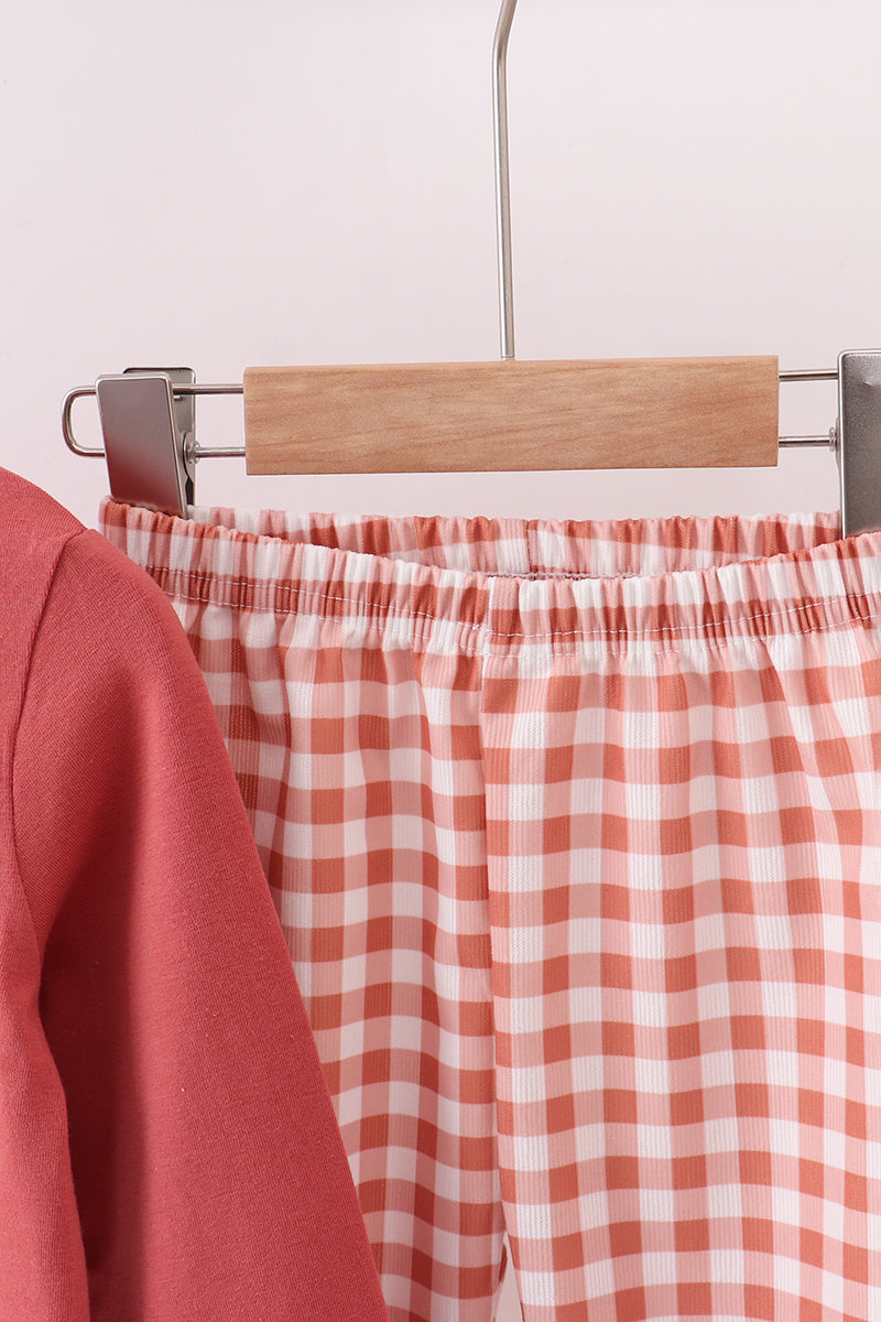 Gingham corduroy pants set