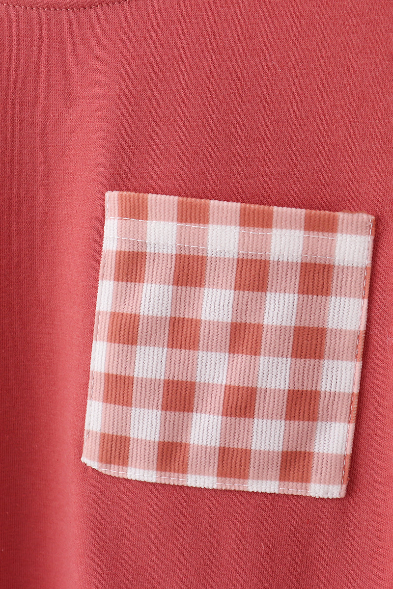 Gingham corduroy pants set