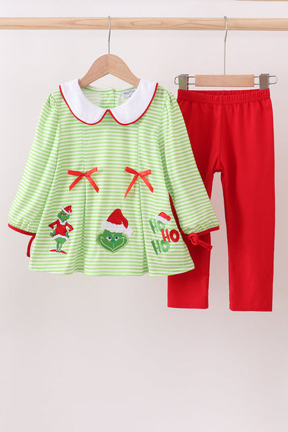 Green christmas grinch embroidery girl set