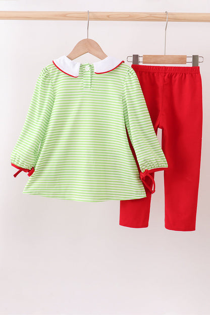 Green christmas grinch embroidery girl set