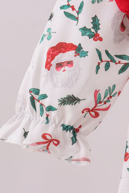 Red santa claus embroidery ruffle bloomer set