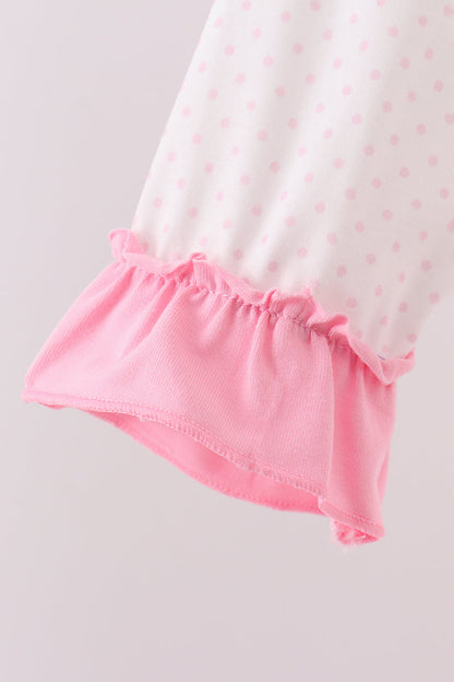 Pink santa claus embroidery ruffle pants set