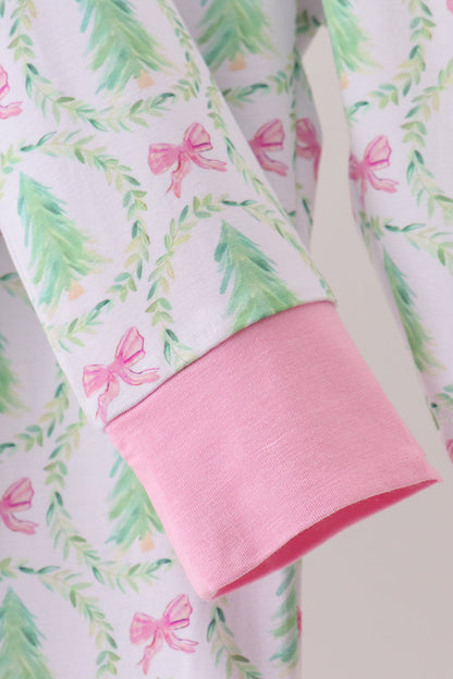 Pink christmas tree bamboo pajama set