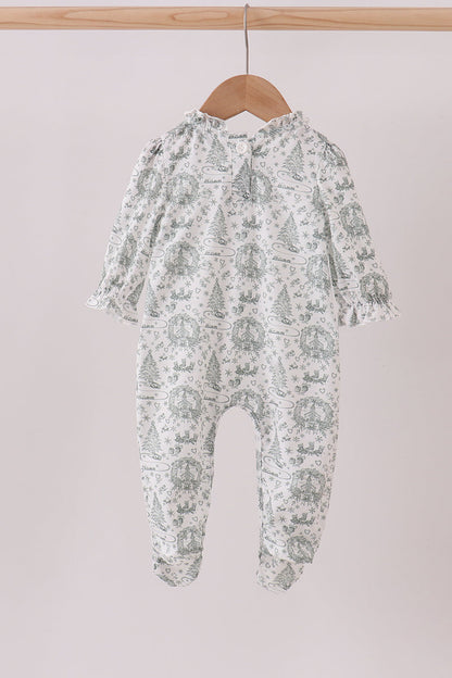 Green christmas tree print ruffle romper