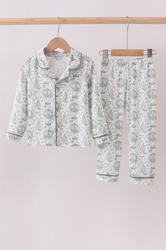Green christmas tree print pajama set