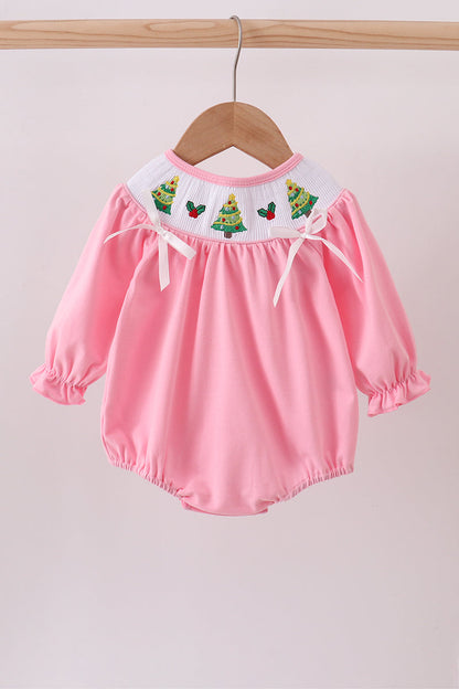 Pink christmas tree smocked bubble